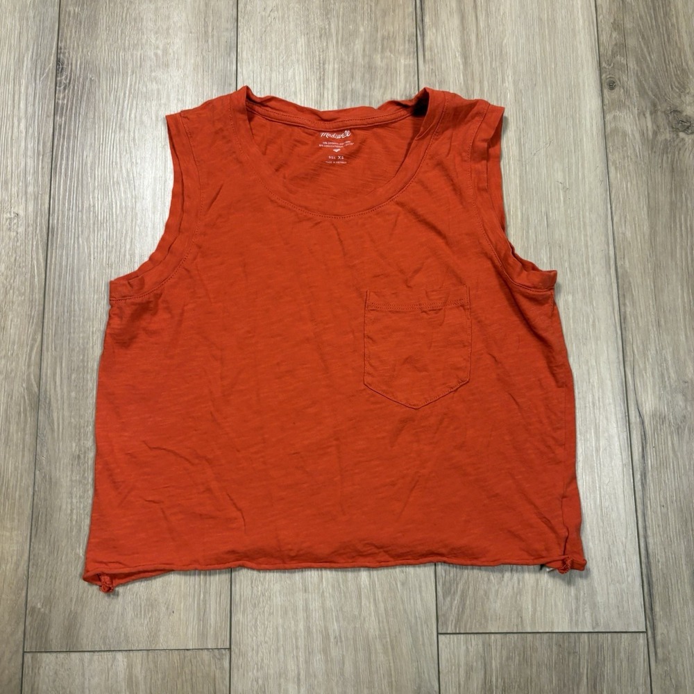 MADEWELL Whisper Cotton Scoop Neck Pocket Tank XS‎ Red Relaxed Fit Organic